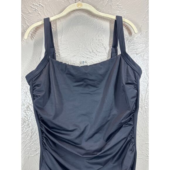 Vintage Lands End Solid Black Womens Swimsuit One Piece‎ Ruched Plus Size 16W - Picture 2 of 6